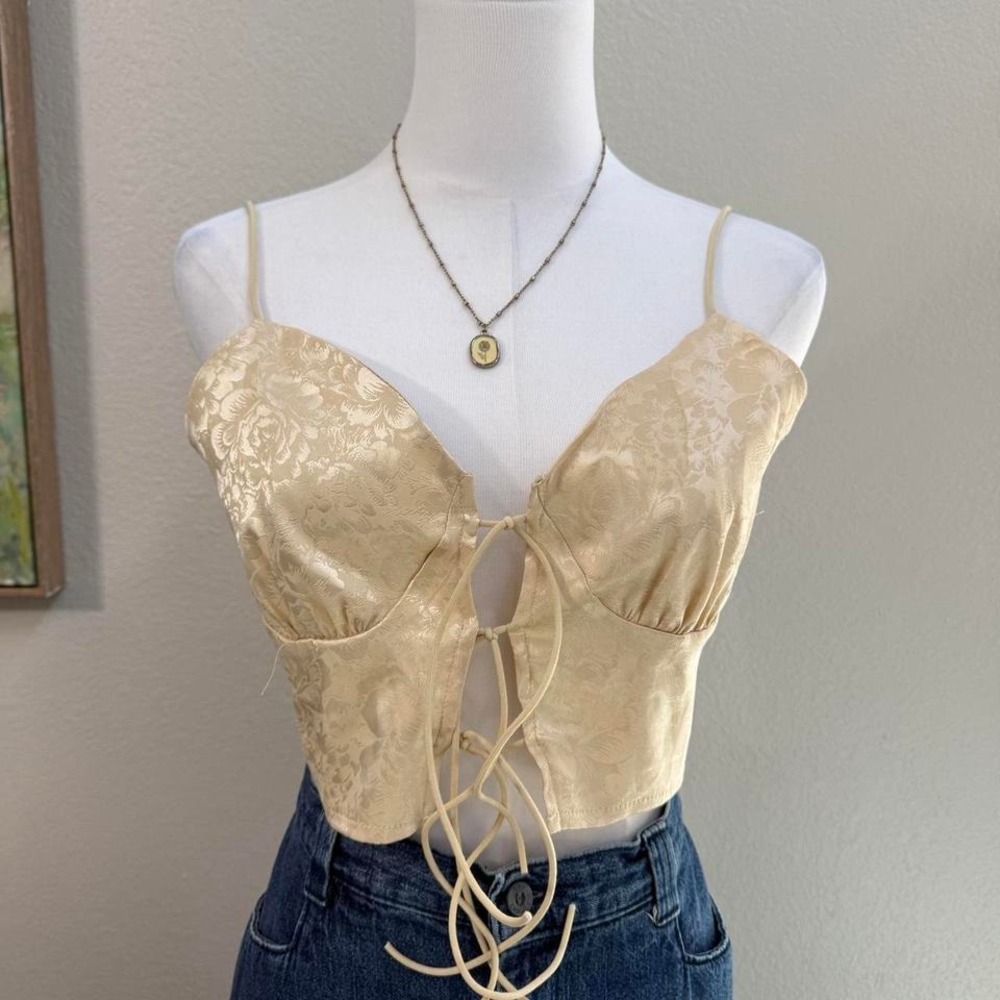 Cream Satin Lace Up Corset‎ Top — Y2K / Festival